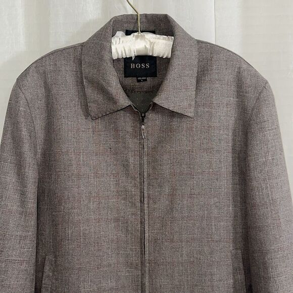 HGSS L Men’s Houndstooth Plaid Brown Full Zip Dress Wool Blend Jacket - Picture 3 of 12